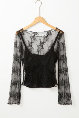 Lace / Mesh slim fit long sleeve blouse (2 piece)