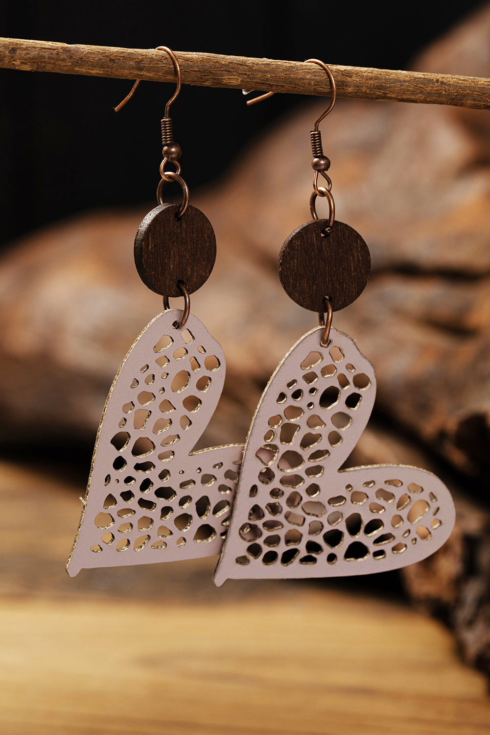Earrings - Light pink boho style heart shape