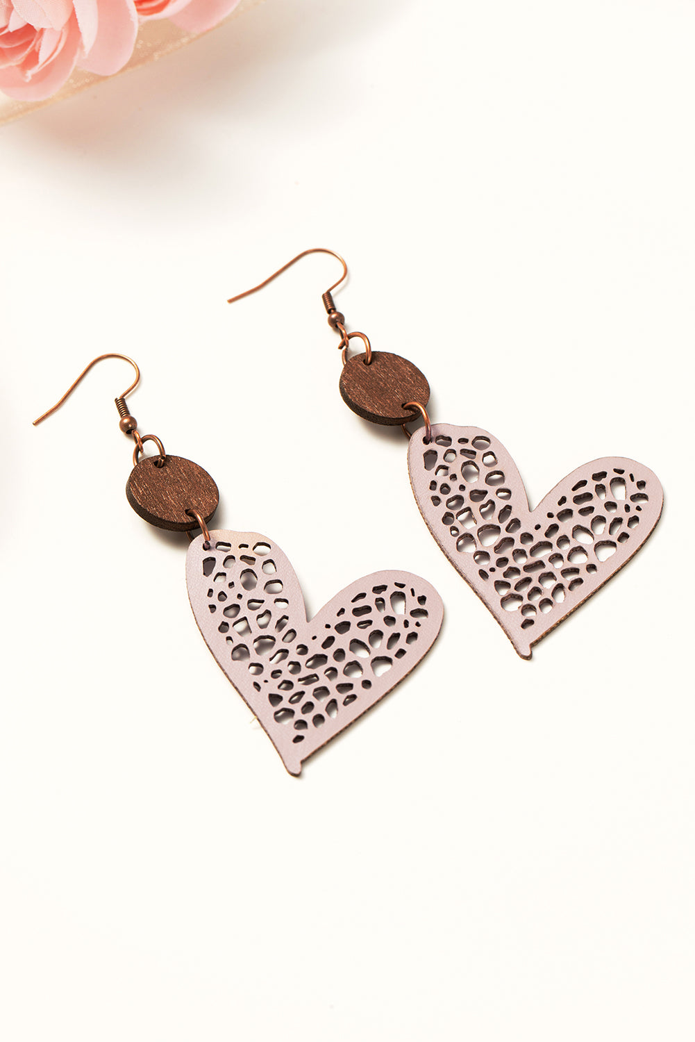 Earrings - Light pink boho style heart shape