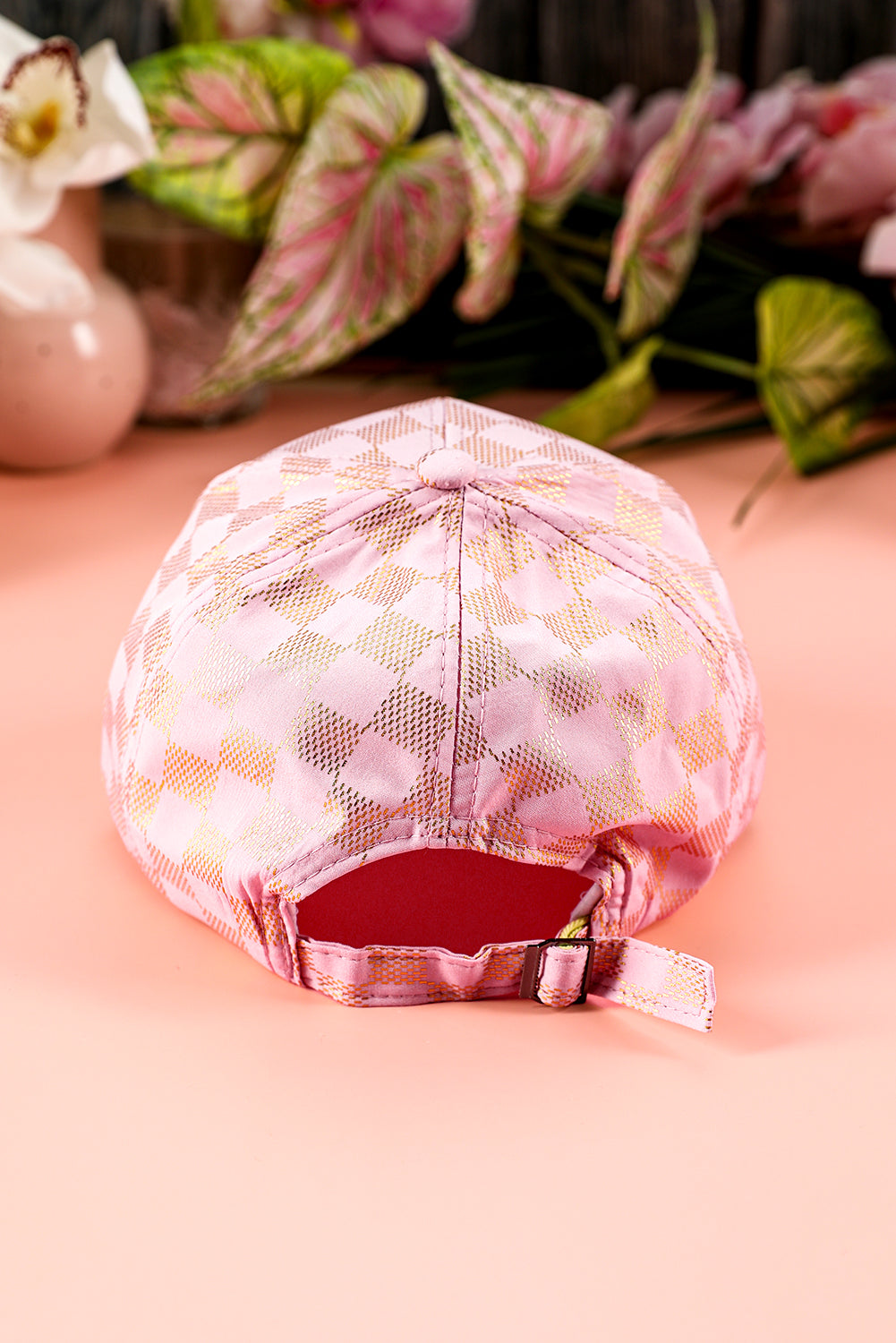Light Pink and Gold checkered baseball hat