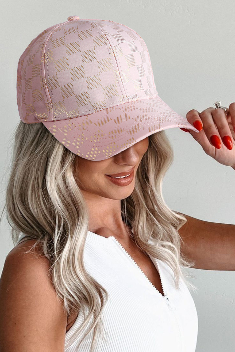 Light Pink and Gold checkered baseball hat