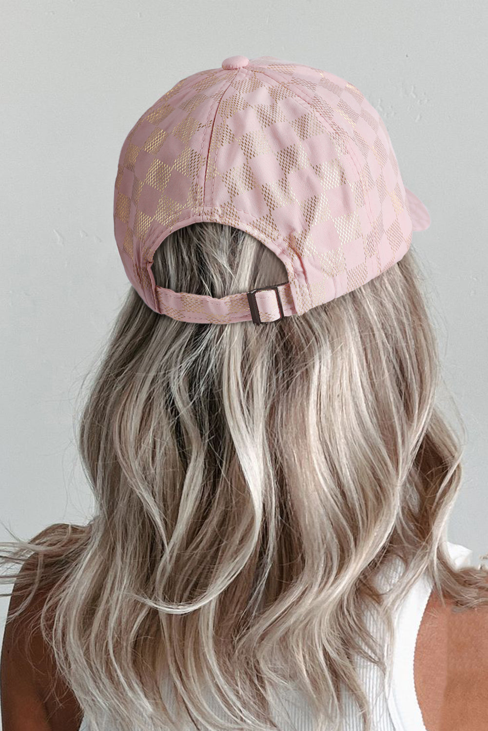Light Pink and Gold checkered baseball hat