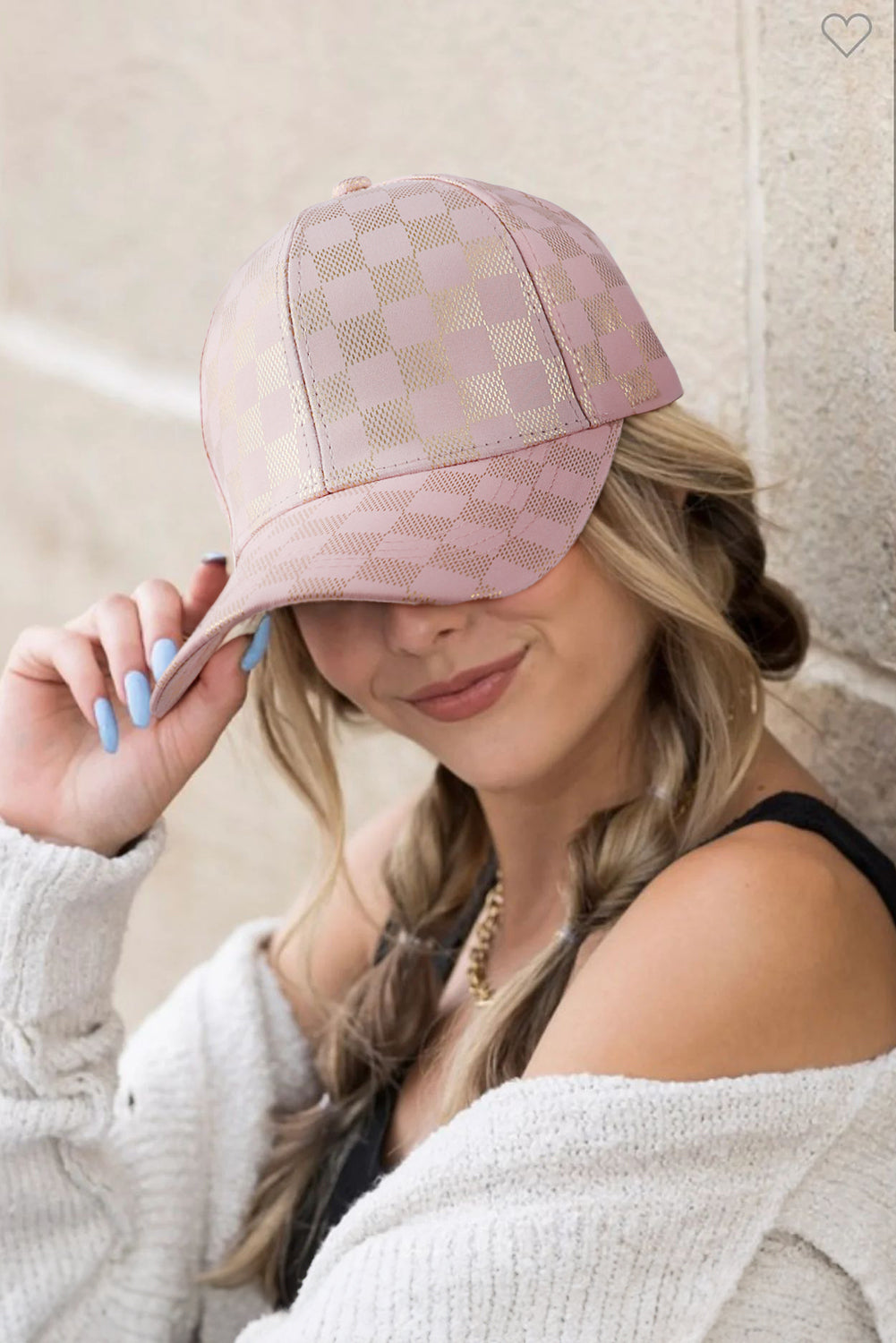 Light Pink and Gold checkered baseball hat