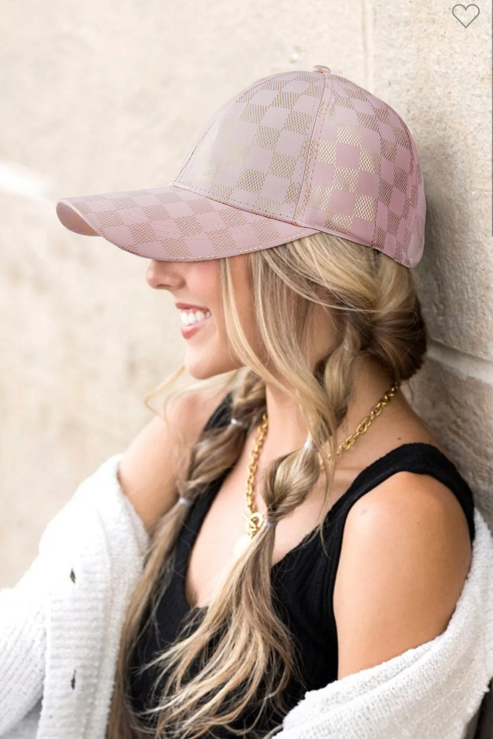 Light Pink and Gold checkered baseball hat