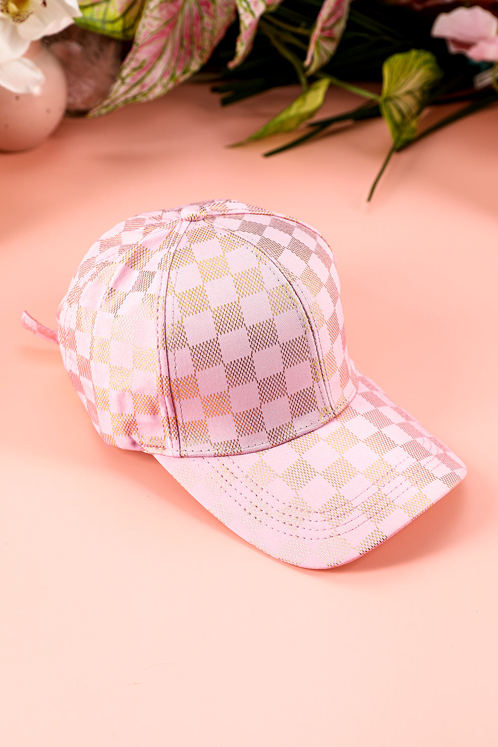 Light Pink and Gold checkered baseball hat