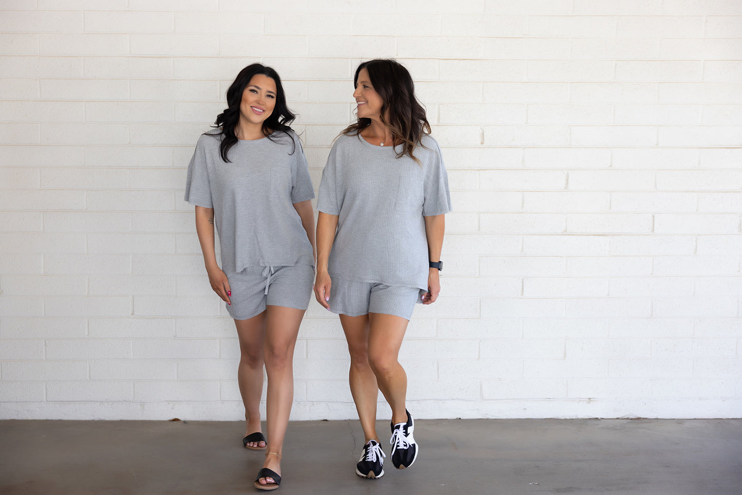 Gray Waffle Knit T Shirt & Shorts lounge set
