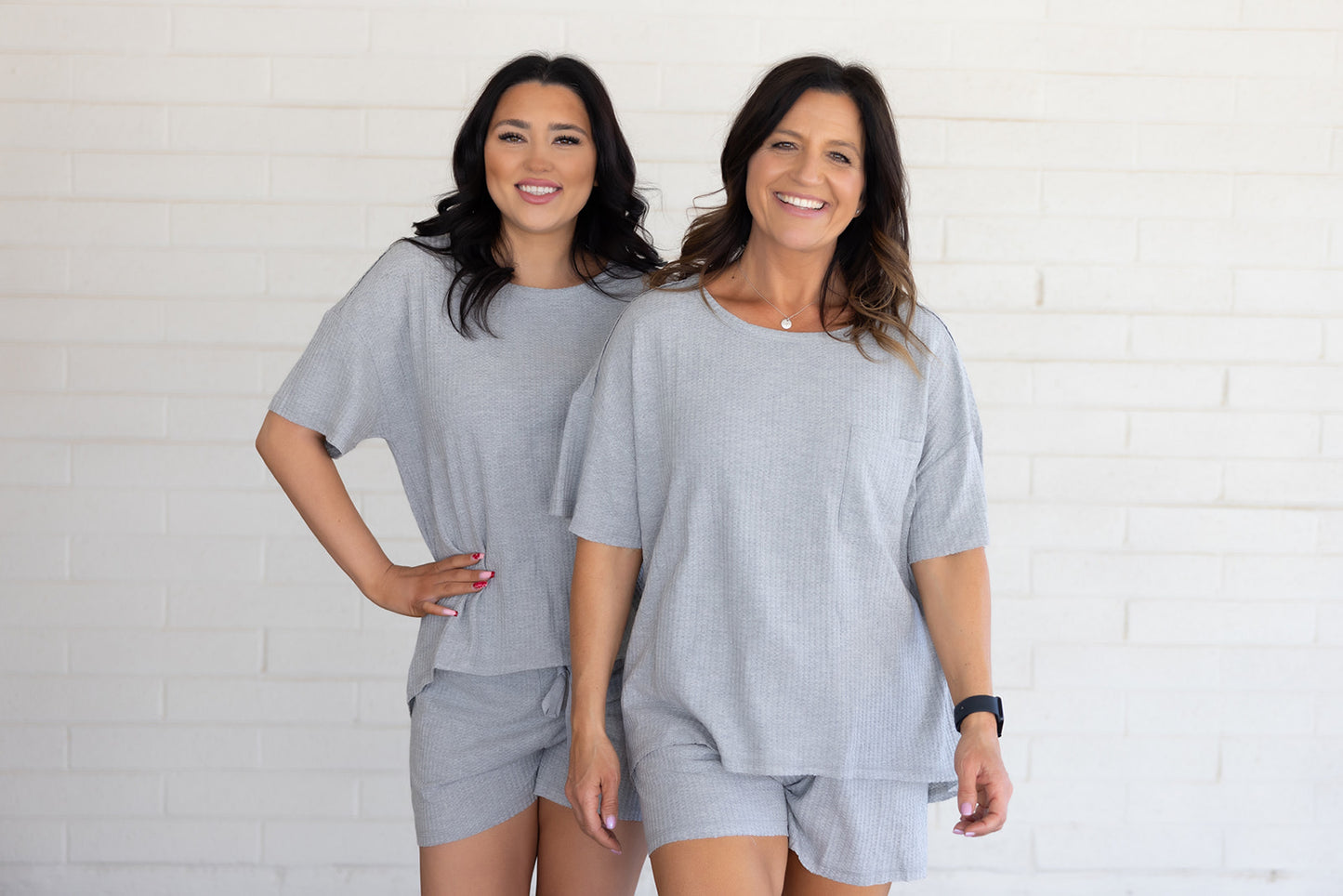 Gray Waffle Knit T Shirt & Shorts lounge set
