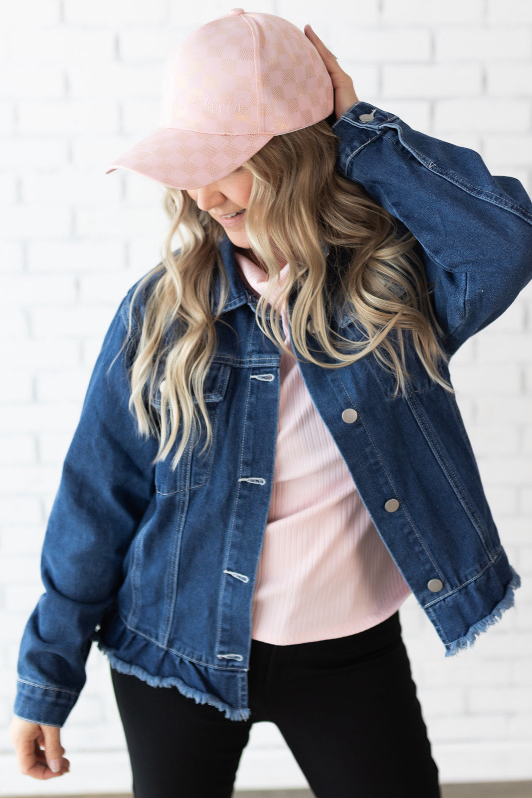 Light Pink and Gold checkered baseball hat