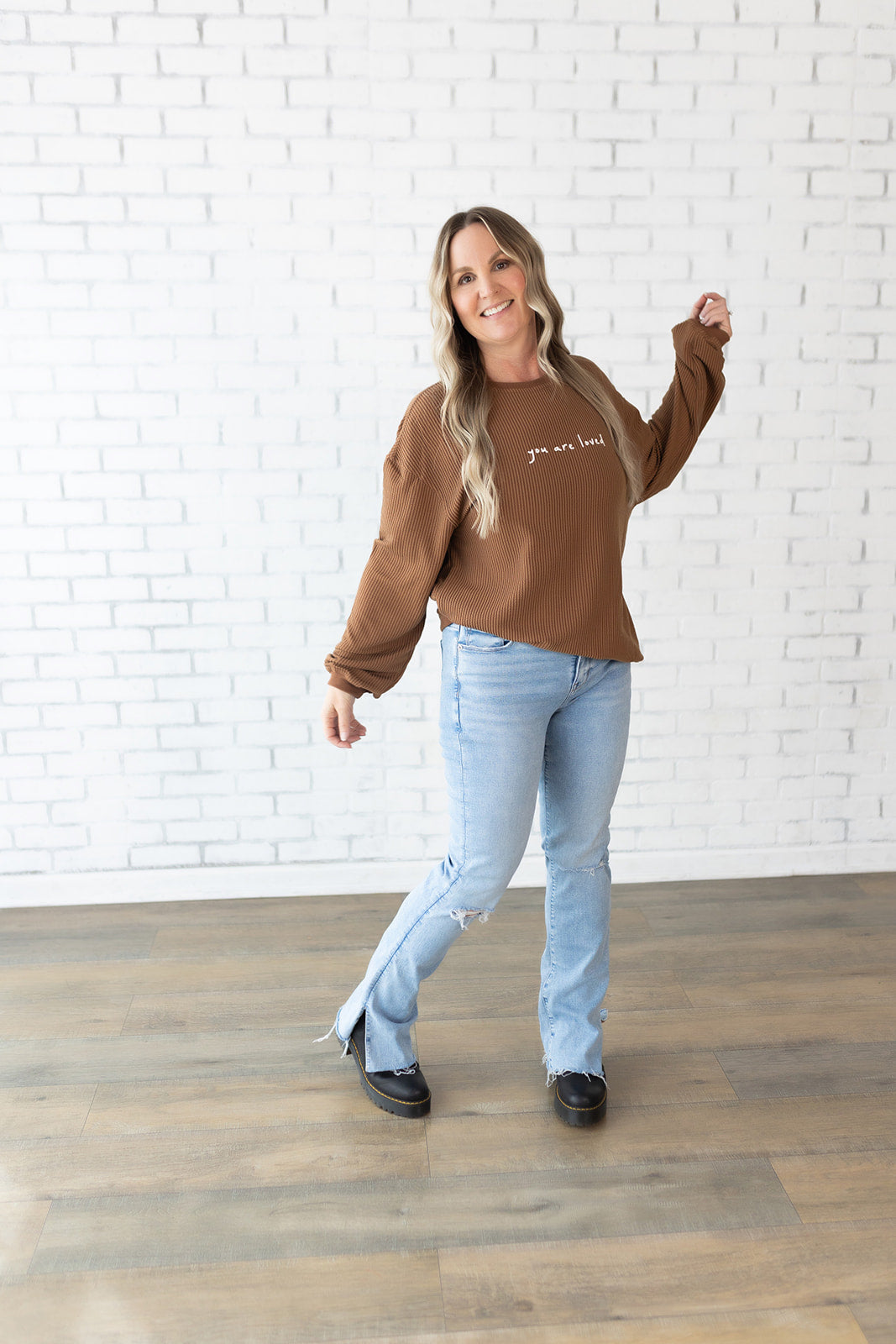 Brown "You are loved" long sleeve shirt