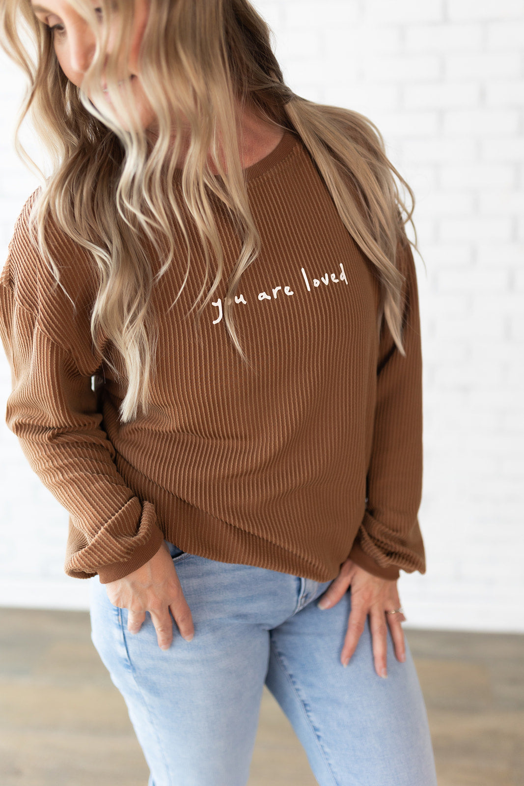 Brown "You are loved" long sleeve shirt