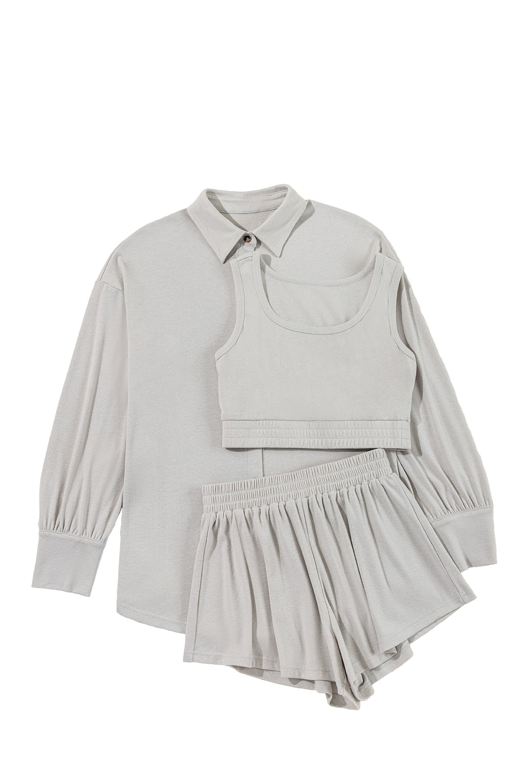 3 piece lounge / pajama set - cardigan, loose shorts, cropped tank