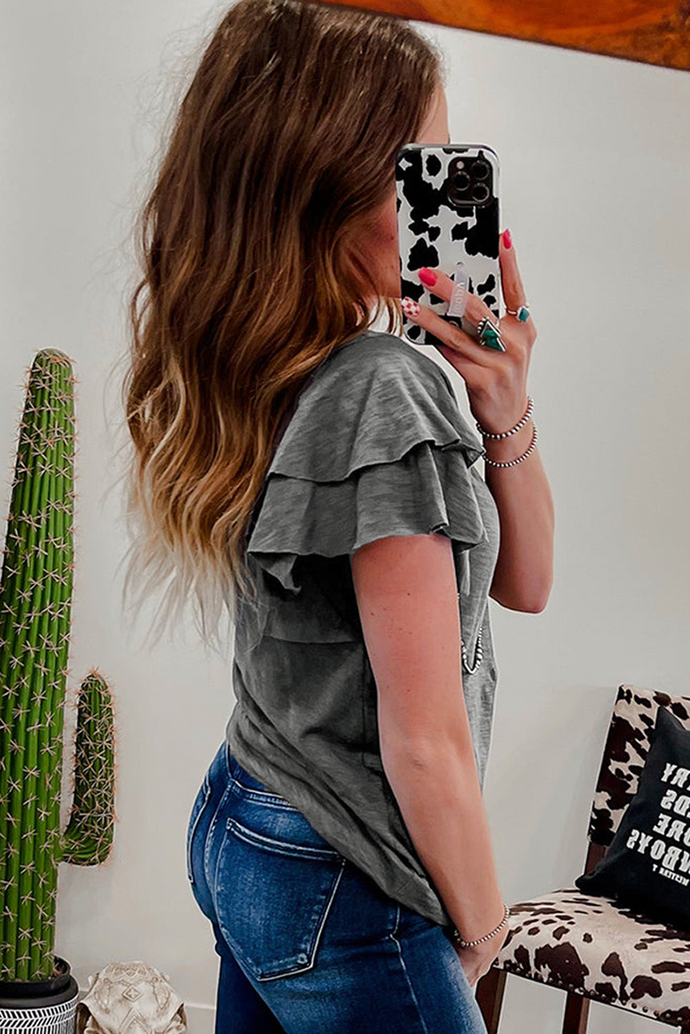 Gray Ruffle sleeve shirt