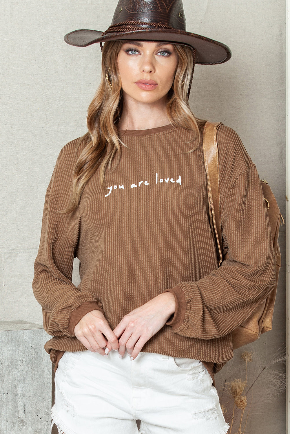 Brown "You are loved" long sleeve shirt