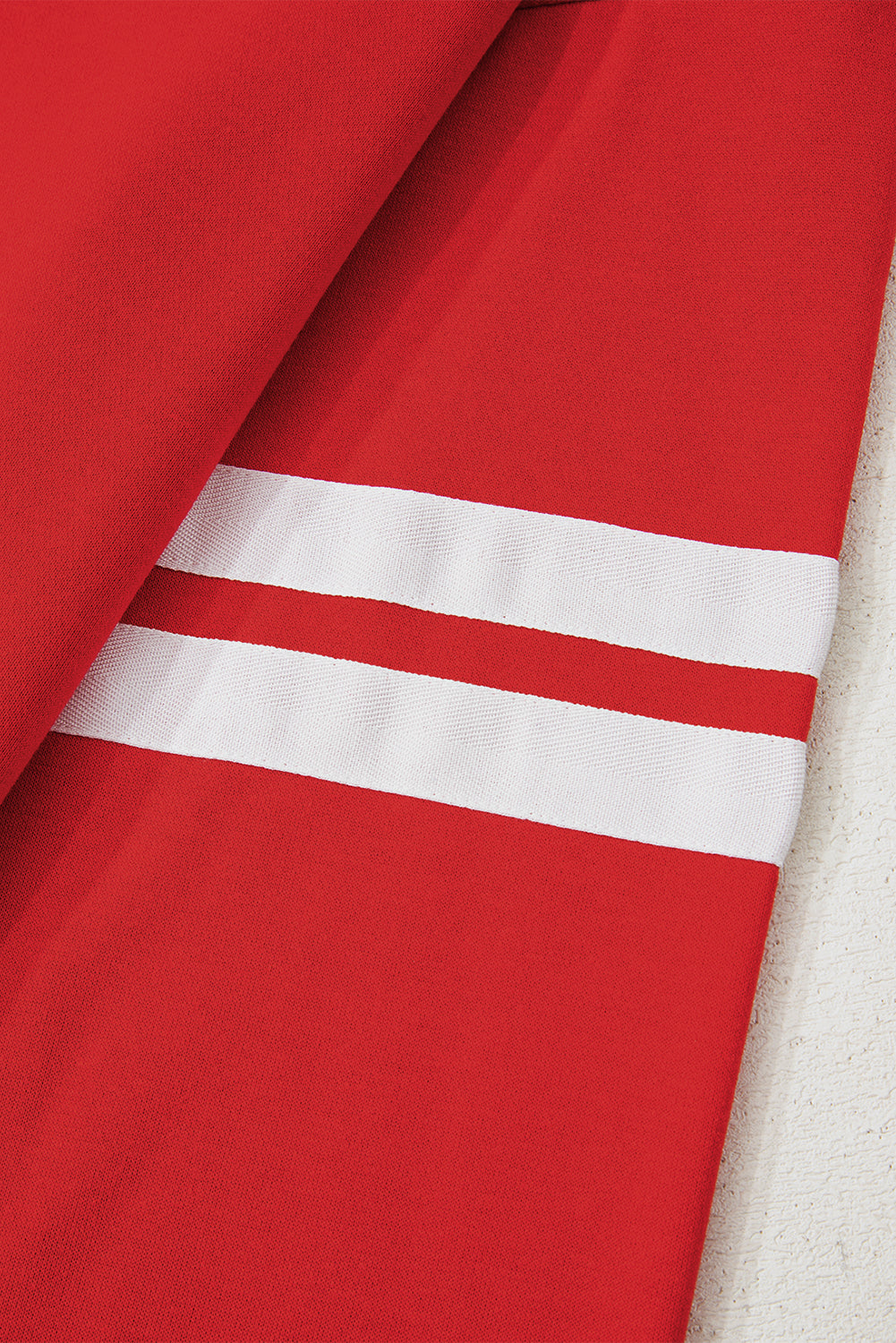 Red Oversized Sweatshirt, With White Stripes on Sleeves