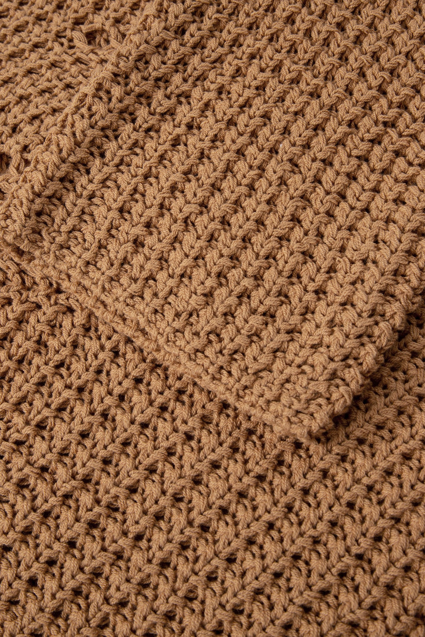 Camel wide sleeve, loose pullover sweater, hollowed detail
