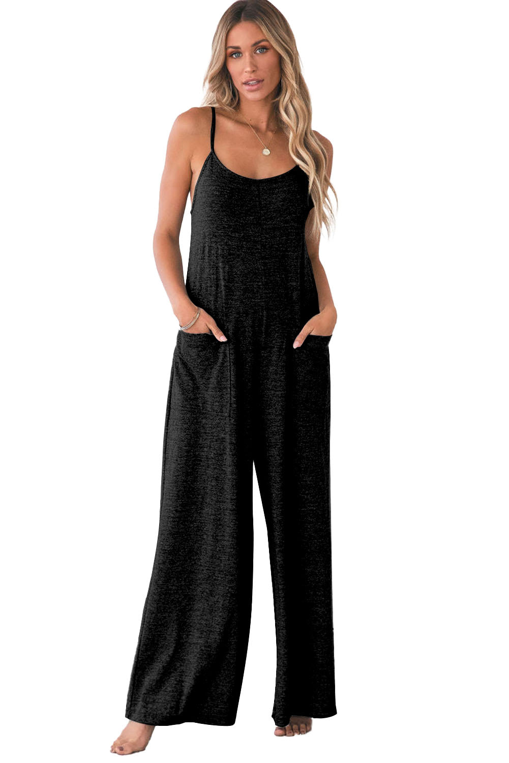 Black loose fitting, wide leg jumpsuit