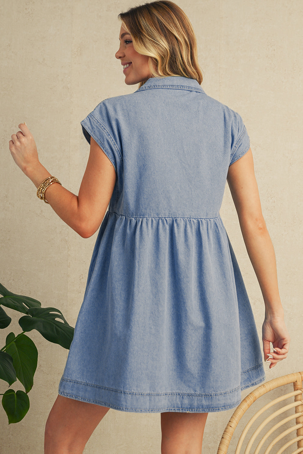 Denim Babydoll Lapel Dress