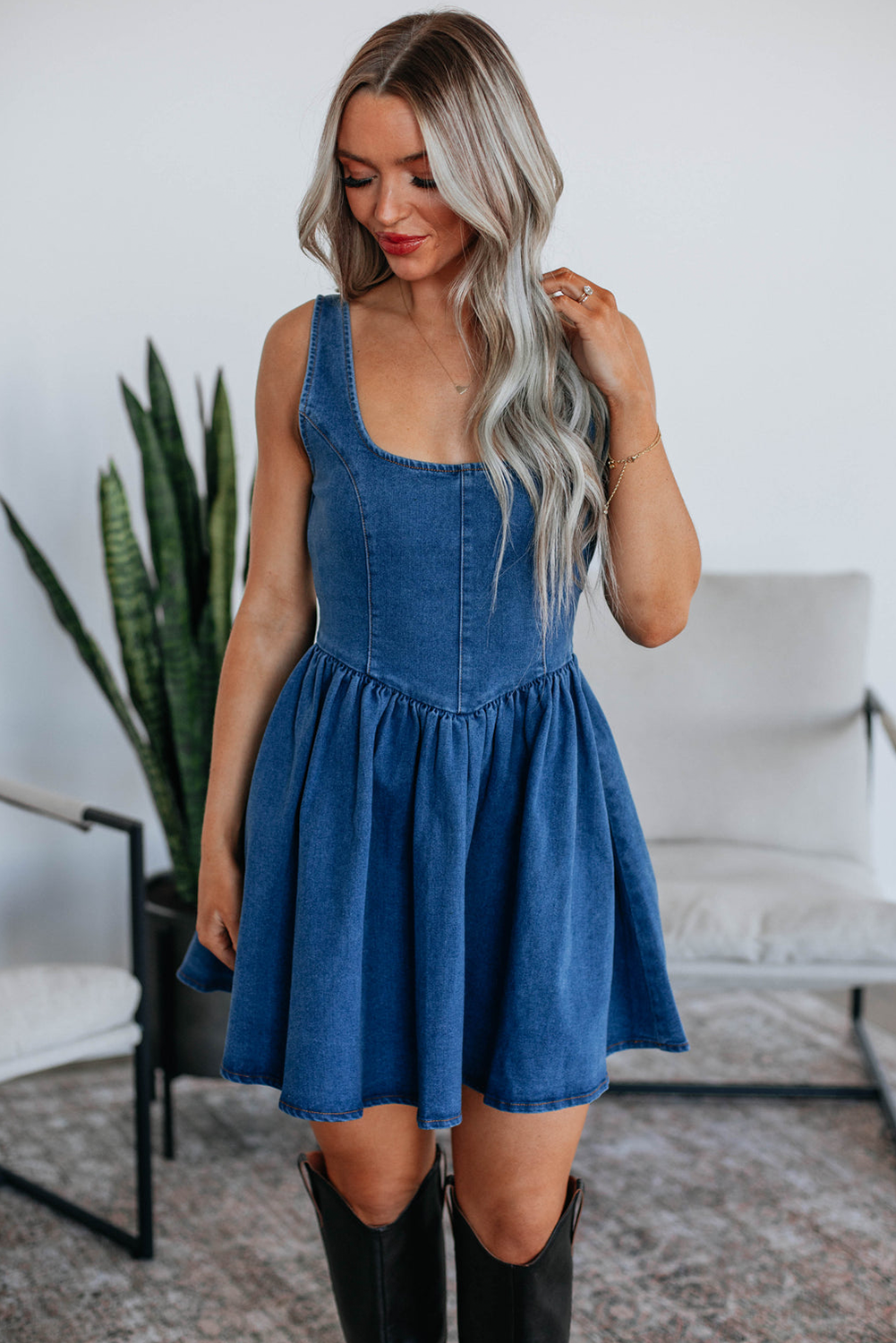 Denim Blue Bowknot A-line dress