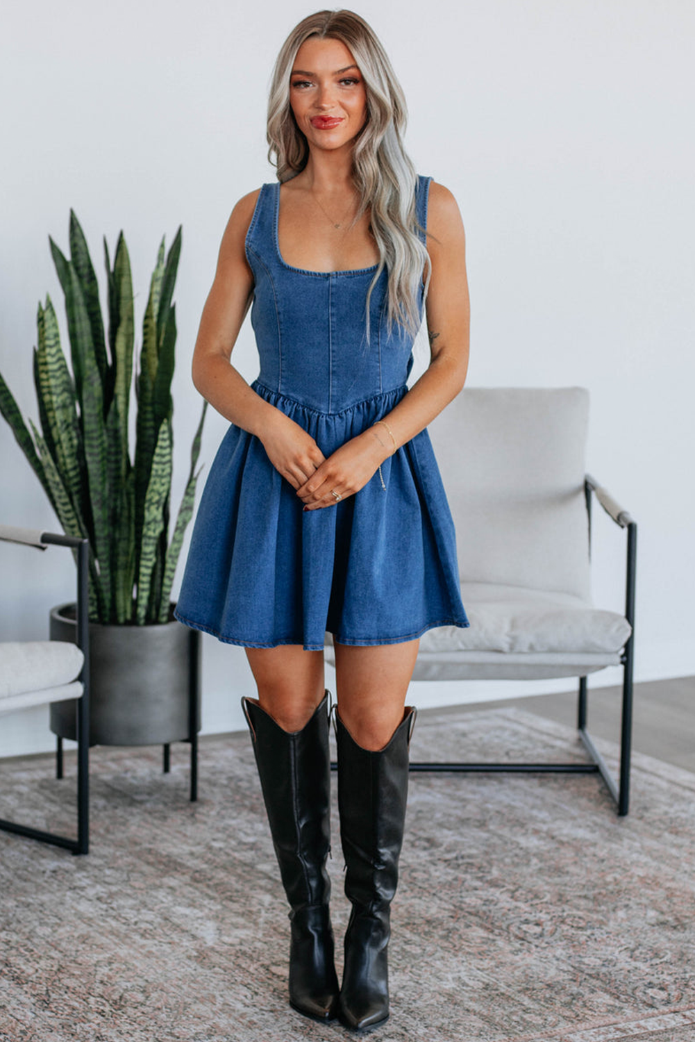 Denim Blue Bowknot A-line dress