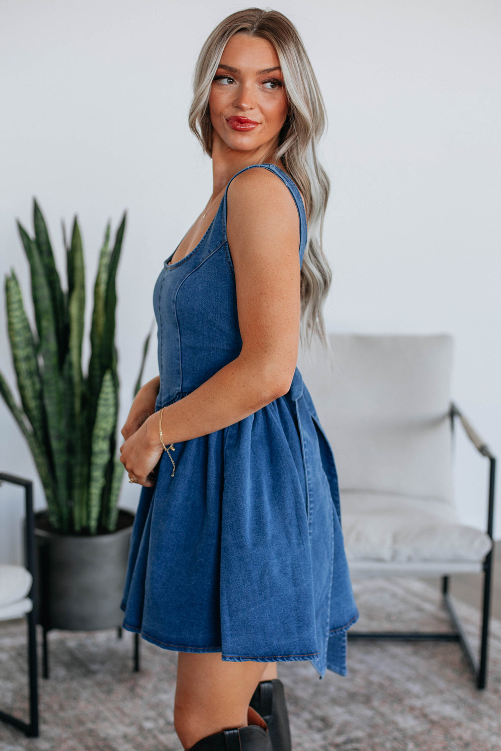 Denim Blue Bowknot A-line dress
