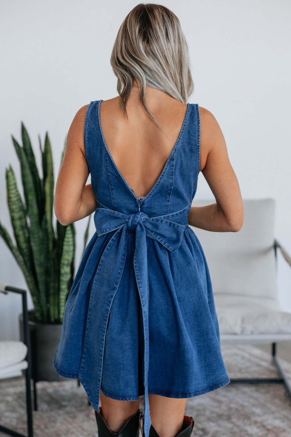 Denim Blue Bowknot A-line dress