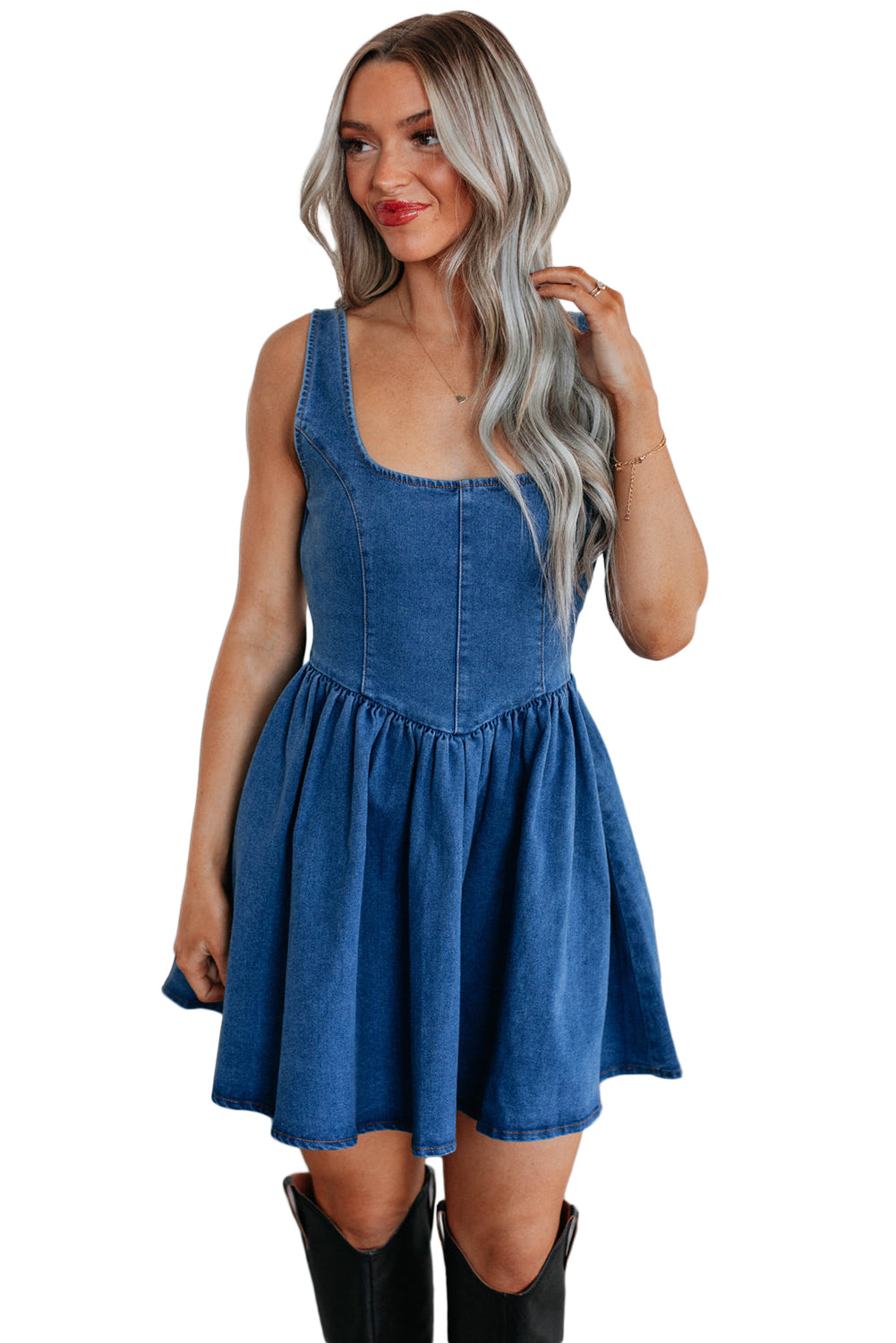 Denim Blue Bowknot A-line dress