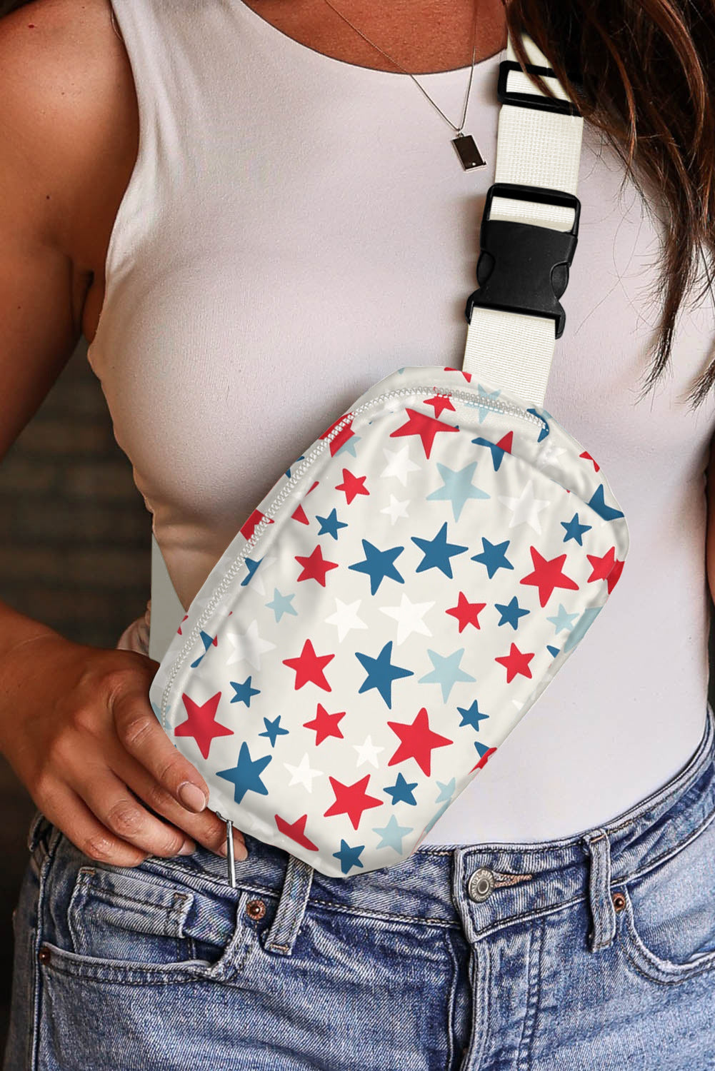 Star Printed, buckle strap, crossbody bag