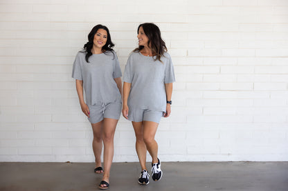 Gray Waffle Knit T Shirt & Shorts lounge set