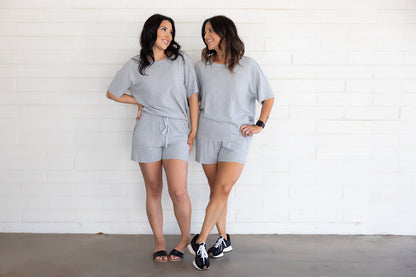 Gray Waffle Knit T Shirt & Shorts lounge set