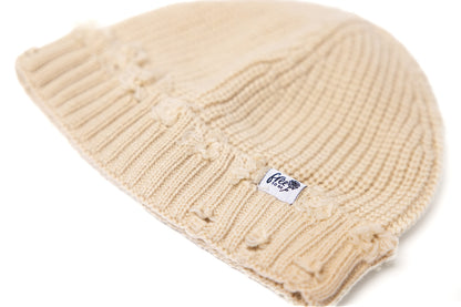 Boho Cute Chunky Soft Acrylic Distressed Women's Cream Beanie