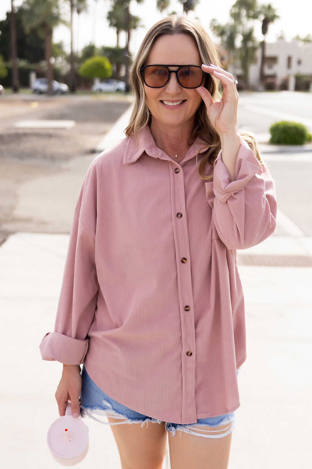 Pink Corduroy Oversized button up shirt