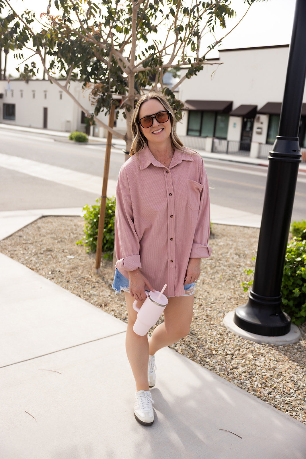 Pink Corduroy Oversized button up shirt