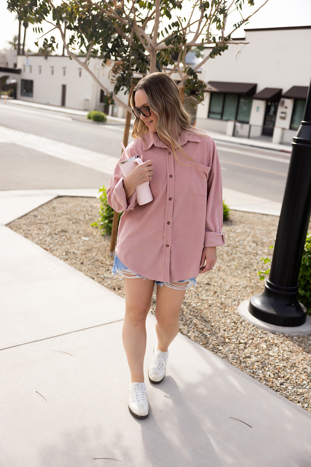 Pink Corduroy Oversized button up shirt