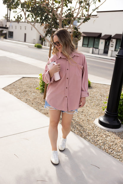 Pink Corduroy Oversized button up shirt