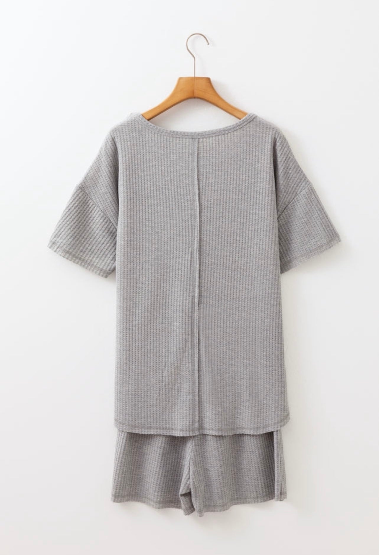 Gray Waffle Knit T Shirt & Shorts lounge set