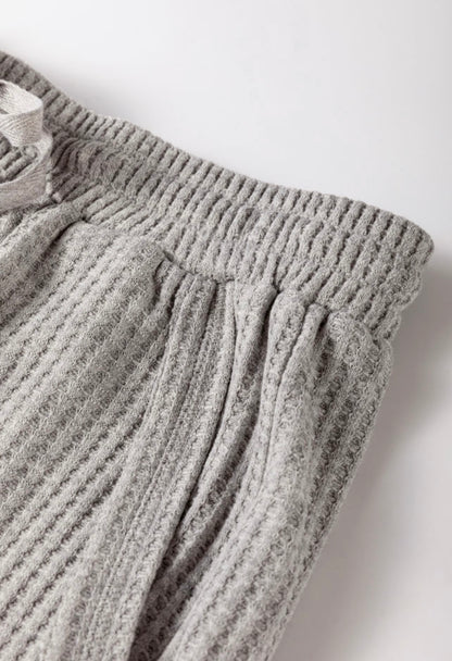 Gray Waffle Knit T Shirt & Shorts lounge set