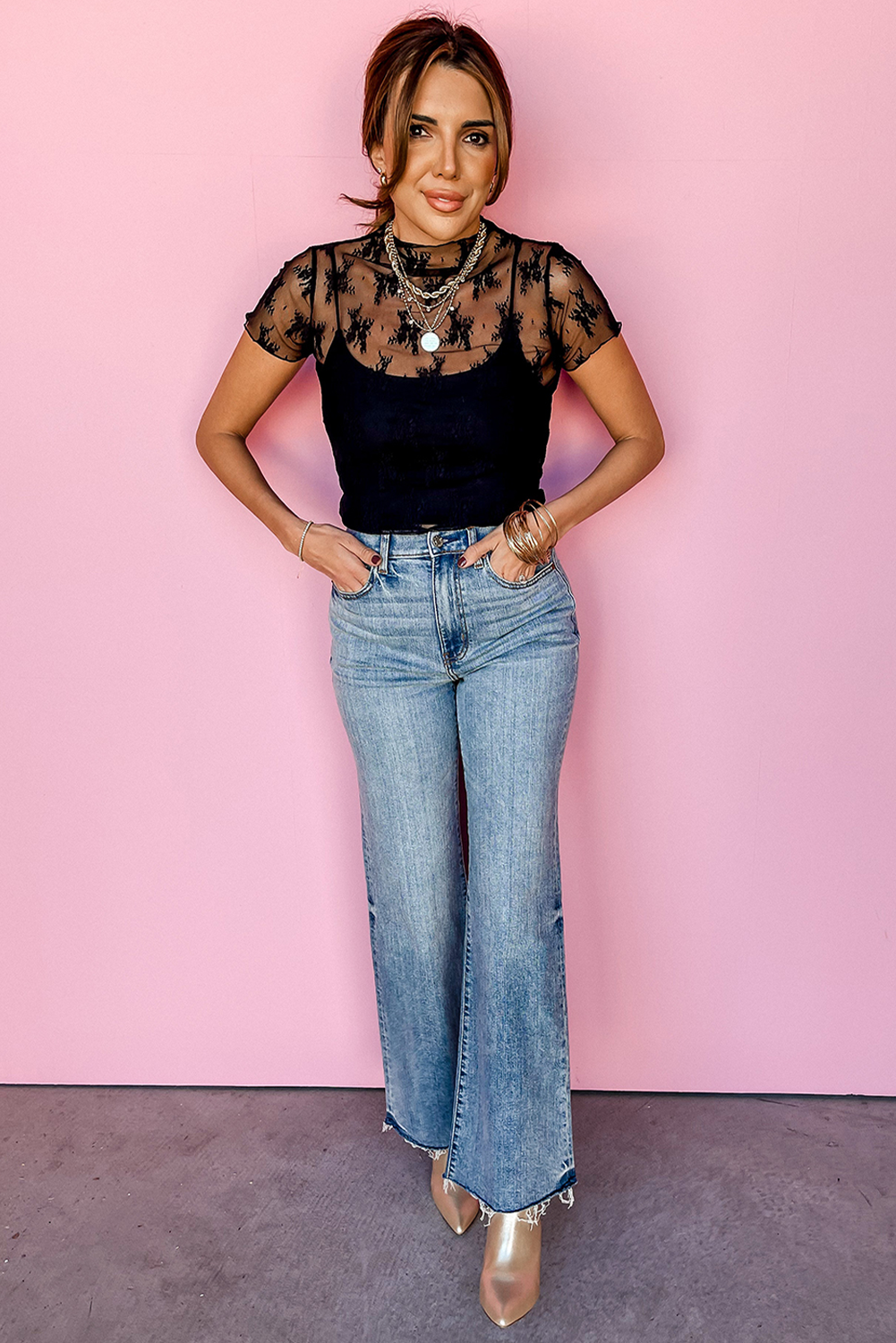 Black short sleeve sheer/mesh shirt