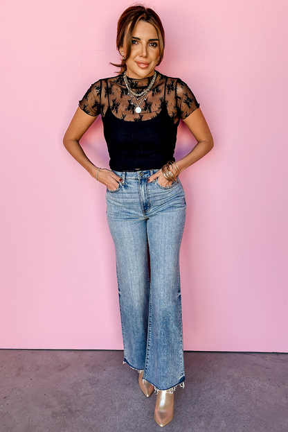 Black short sleeve sheer/mesh shirt