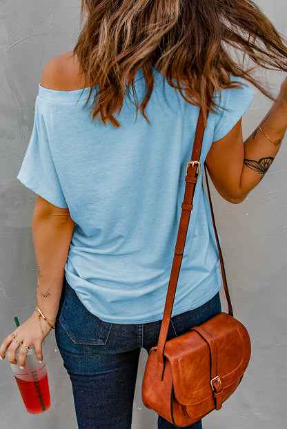 Light Blue, wide neck, basic T with pocket