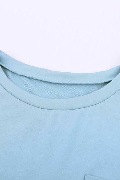 Light Blue, wide neck, basic T with pocket