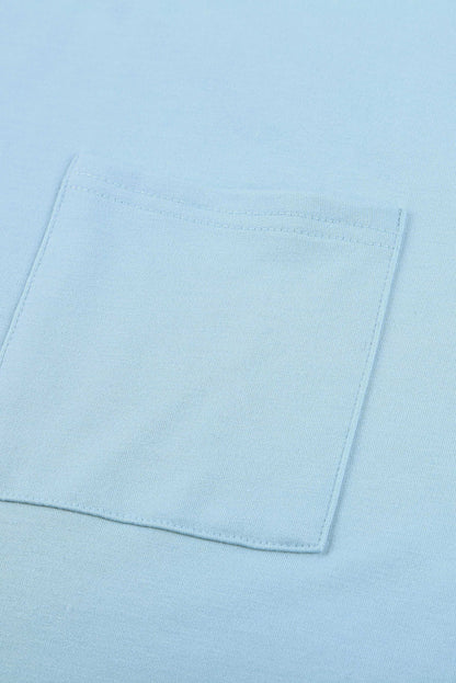 Light Blue, wide neck, basic T with pocket