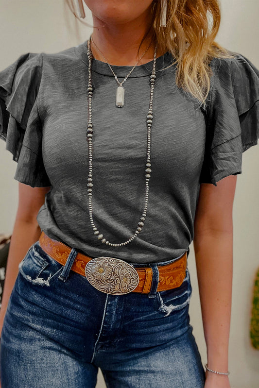 Gray Ruffle sleeve shirt