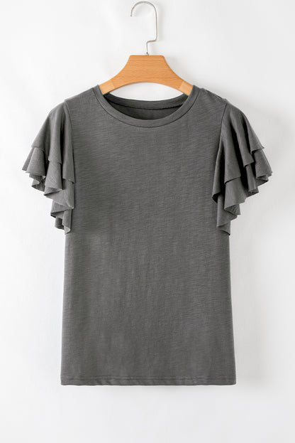Gray Ruffle sleeve shirt