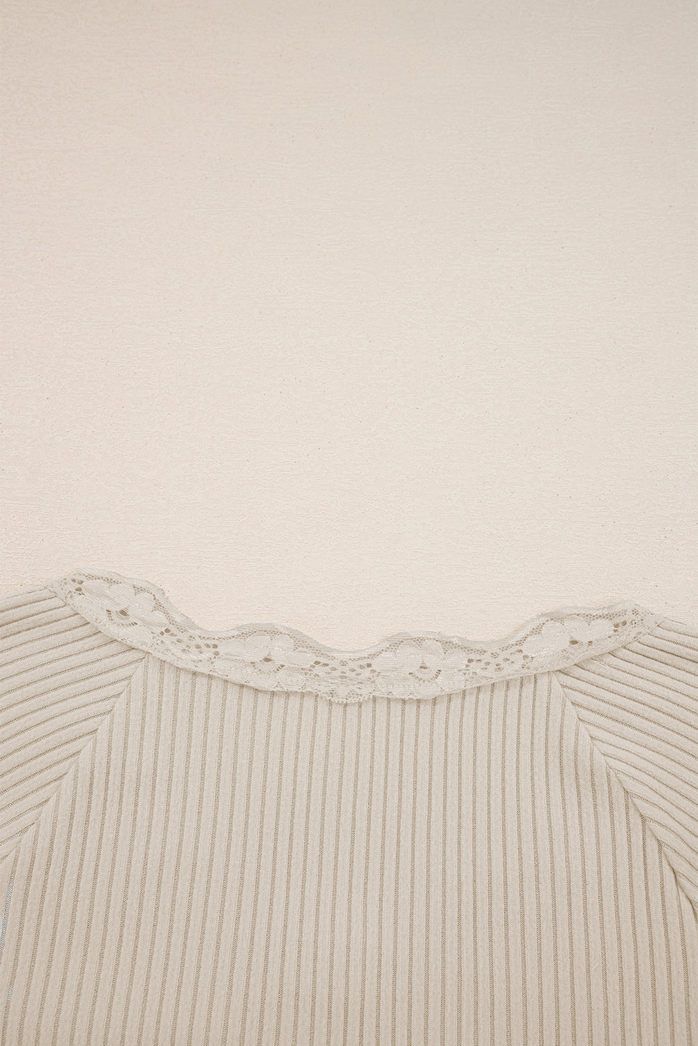 Lace neckline lettuce edge, long sleeve, ribbed shirt