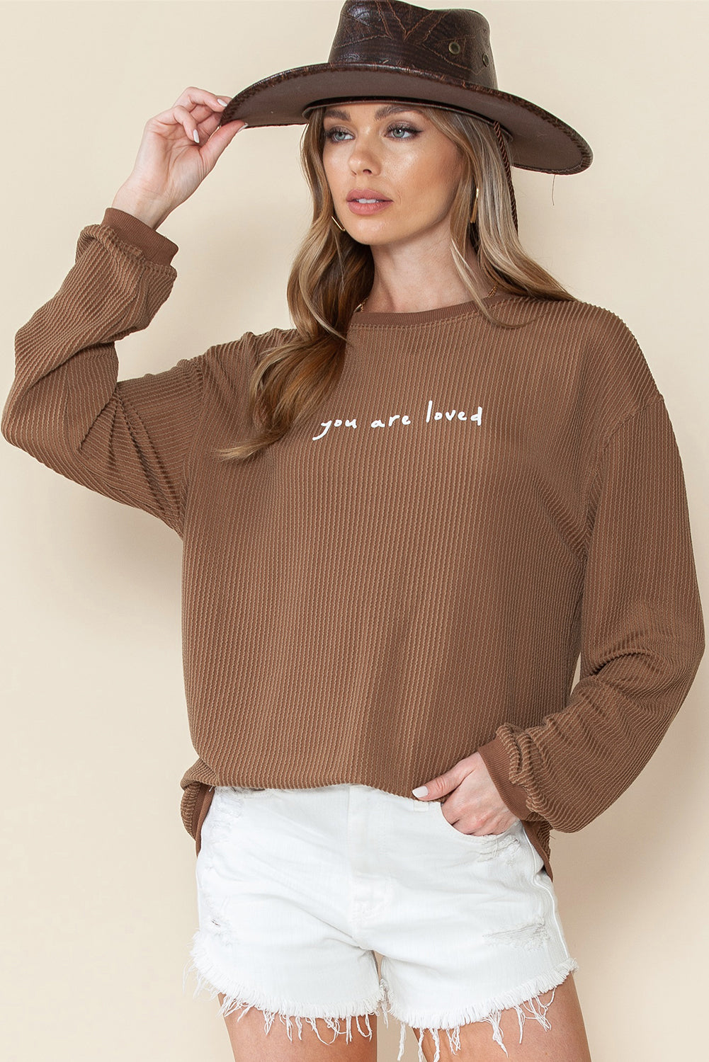 Brown "You are loved" long sleeve shirt