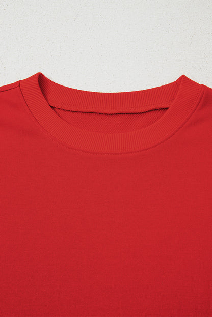 Red Oversized Sweatshirt, With White Stripes on Sleeves