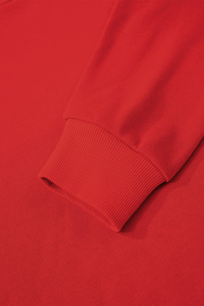 Red Oversized Sweatshirt, With White Stripes on Sleeves