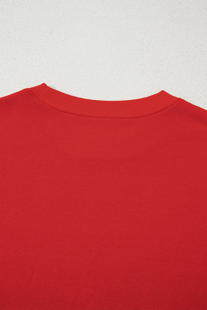 Red Oversized Sweatshirt, With White Stripes on Sleeves