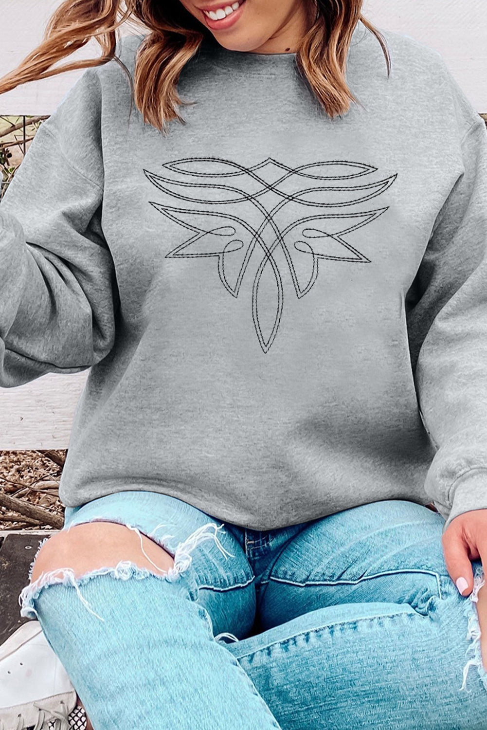 Boot Stitching, Gray sweatshirt