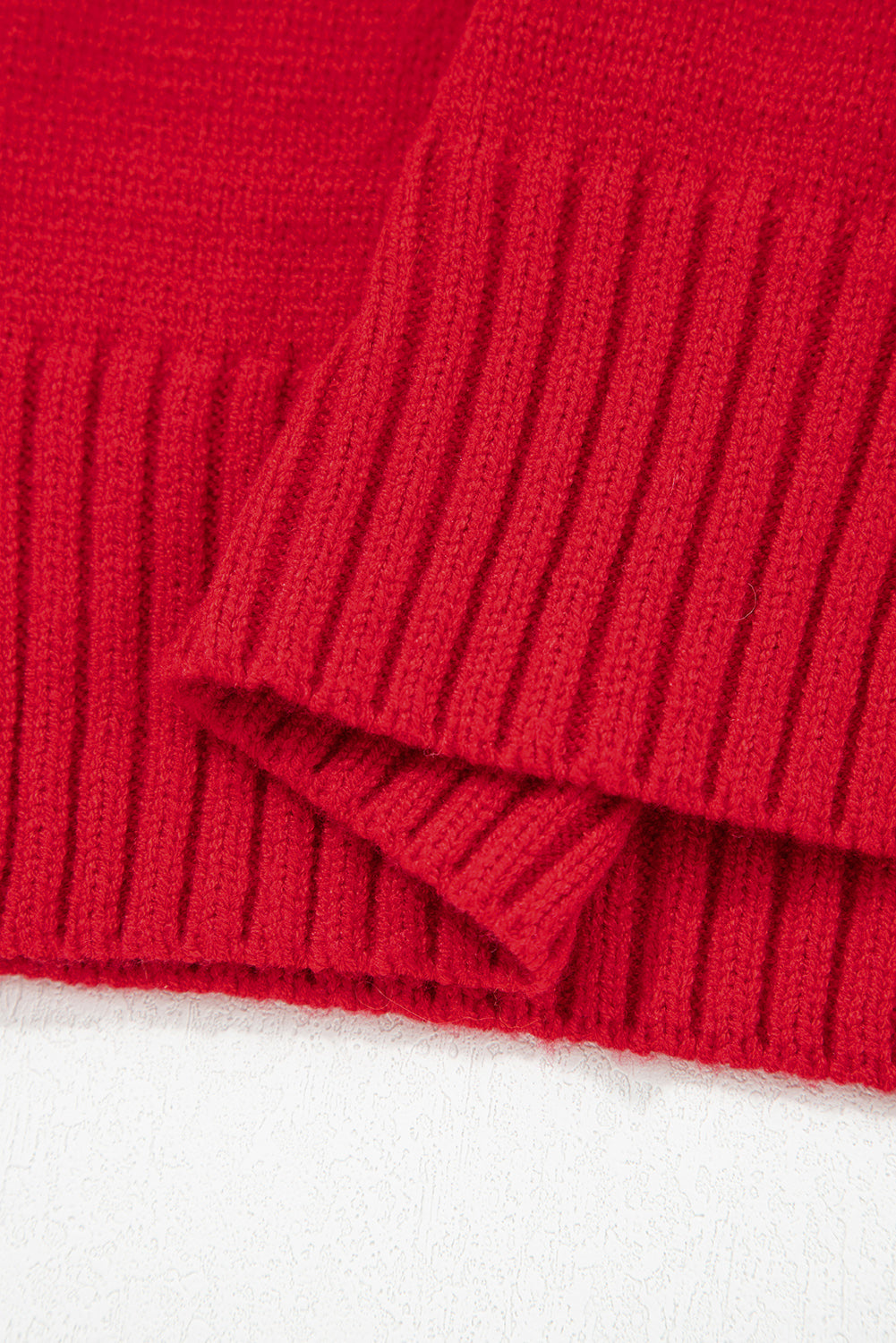 Red Ribbed Edge, Collared V Neck Sweater